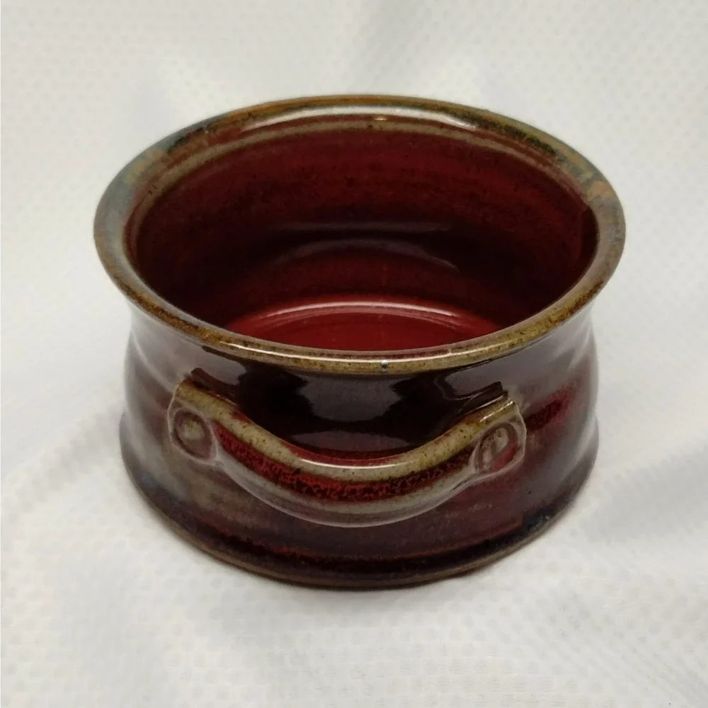 Donn Zver Studio Pottery Crock Bowl Red Glaze Lug Handles 4-Inch Troy Ontario
